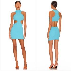 NBD Ember Mock Neck Mini Dress in Cerulean Blue